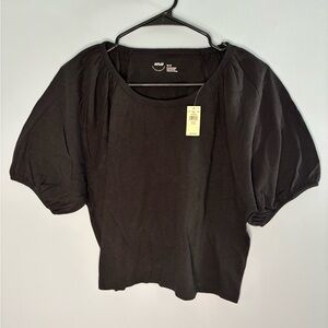 NEW Aerie Woman’s Scoop Neck Cropped Casual Shirt Black Top Size XS